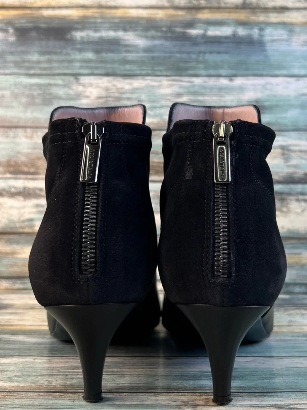 Aquatalia Ankle Booties Womens 8.5 Black Leather Pointed Toe Dress Work Zip Up